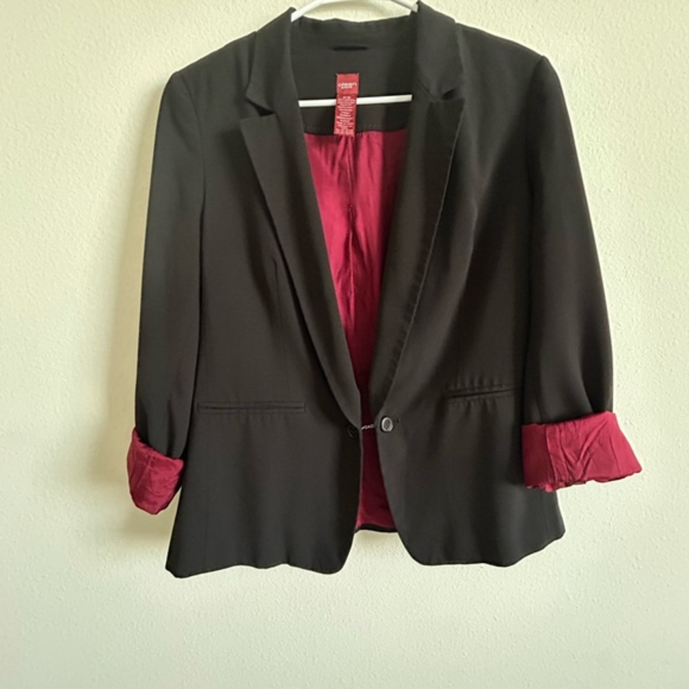 Sigrid Olsen Black and Red Blazer Tailored Suit Jacket